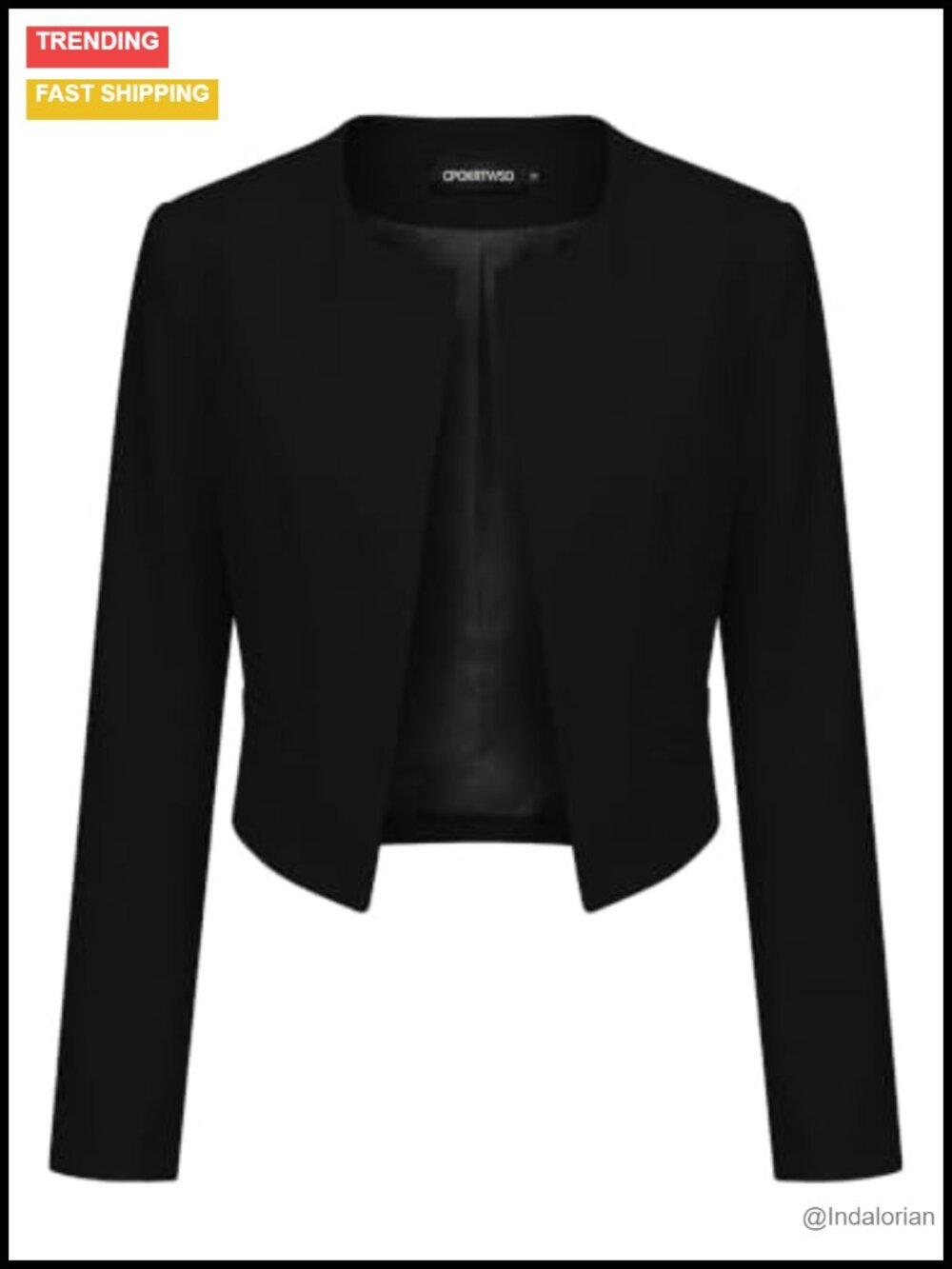 Cropped Collarless Open Front Blazer Lightweight Lined Slim Fit Work Jacket